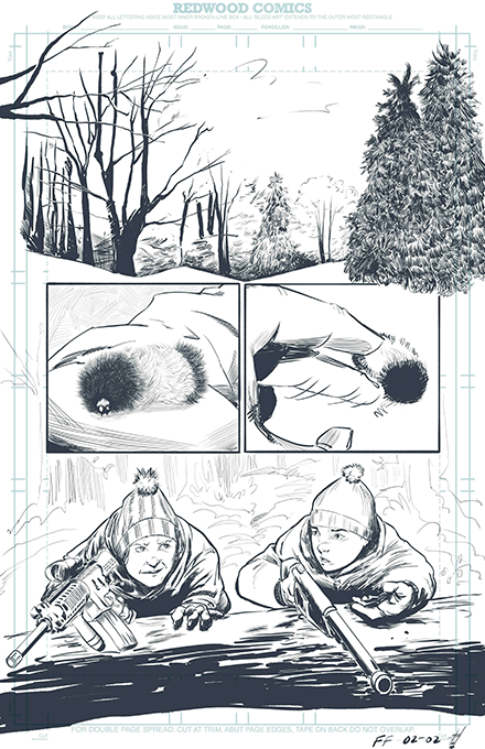Unlettered page from the graphic novel "False Flag."