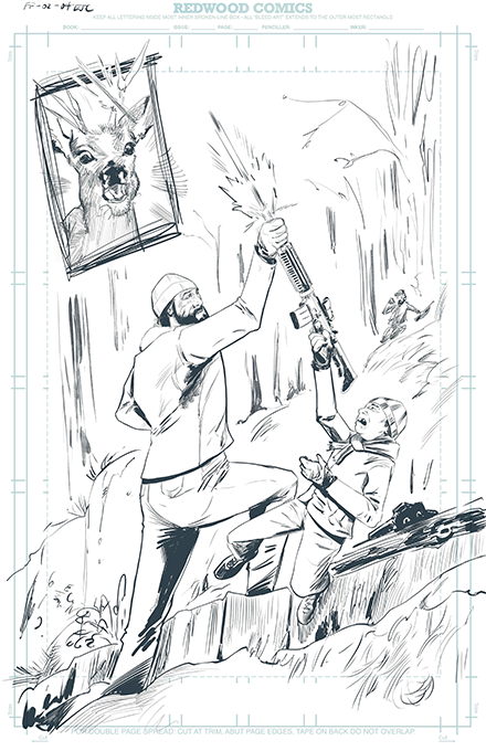 Unlettered page from the graphic novel "False Flag."